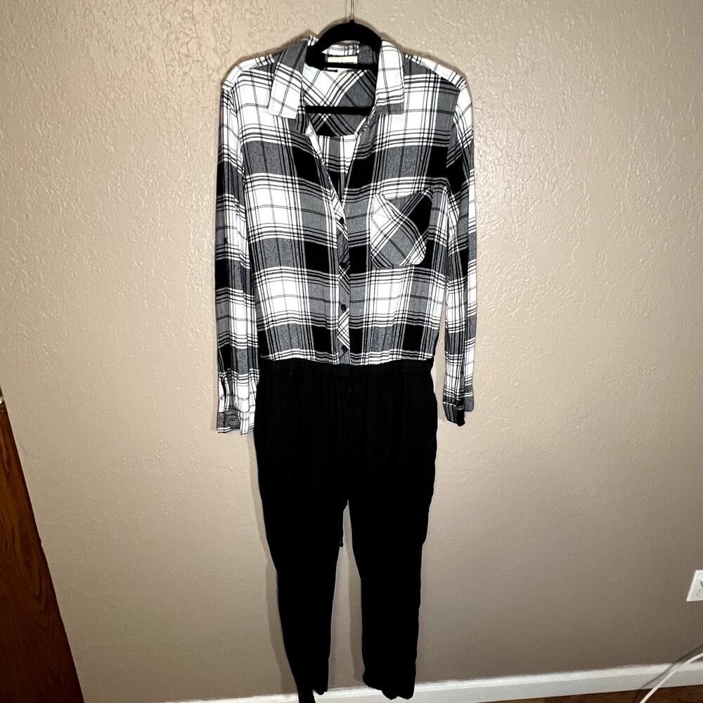 cloth & stone jumpsuit large plaid black